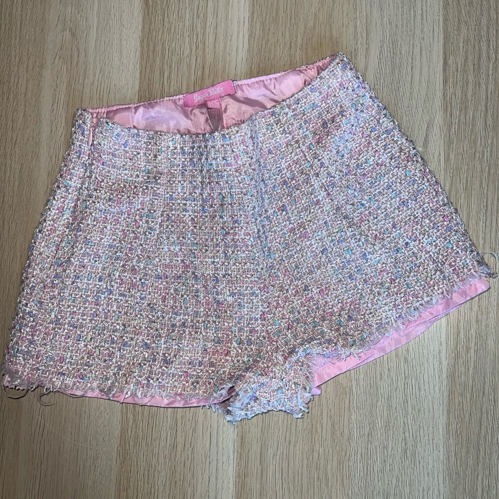 Dolls Kill Tweed Pastel Pink Sugar Thrillz Shorts XS
